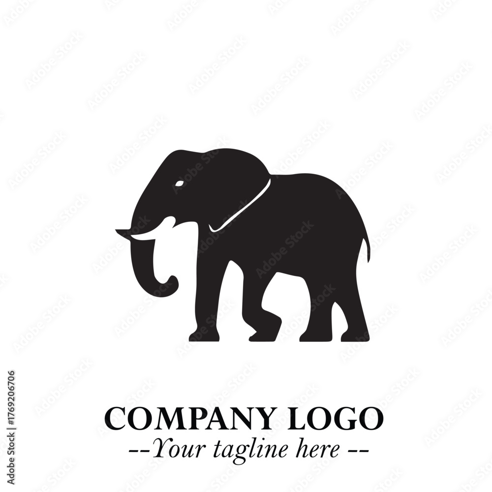 Obraz premium Majestic Elephant Logo Symbol in Black on White Background with Elegant Minimalist Modern Design