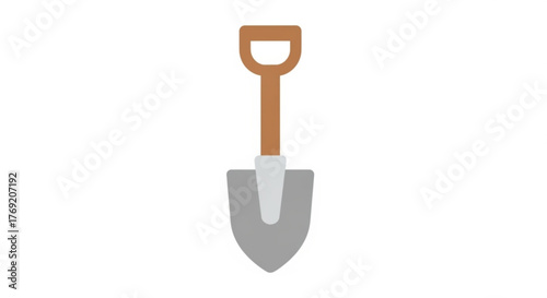 Illustration of a shovel with a brown handle and a gray blade, a tool for digging and gardening work