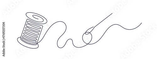 Needle, spools of thread. Atelier symbol Line sign