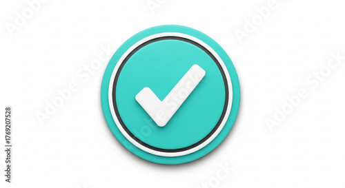 A 3d rendering of a turquoise check mark icon with a white check mark for websites and user interfaces