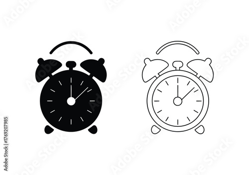Wake up to fresh starts with these clean, modern alarm clock icons for time management and schedule reminders, perfect for presentations and app design projects that need a clean look
