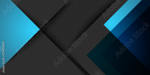 Blue triangle vector background arrow angle paper layer overlap on black space unusual modern material for text and message artwork background design
