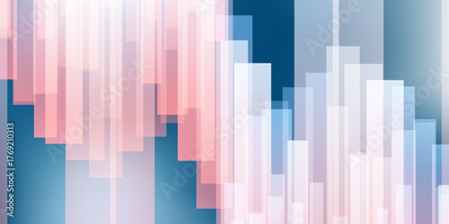 Abstract vector background with vertical layers of gradient rectangles, thick lines in soft peach, pink and blue tones. Modern geometric design for digital, decorative and creative use.