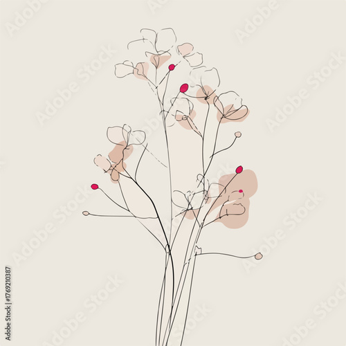 Abstract Wildflower Sprigs in Continuous Line