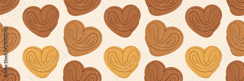 Seamless pattern of heart shaped cinnamon bun. Ideal for bakery branding and packaging.
