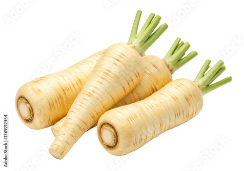 Foto Isolated Parsnips, a bundle of root vegetables, fresh and ready to cook for heal