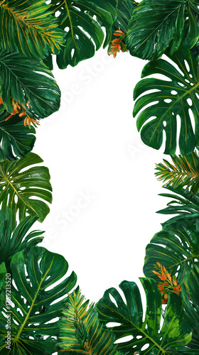 Lush Tropical Plant Frame with Green Leaves for Nature-Themed Designs
