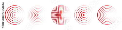 Red concentric pain icons with fading radial gradients and 3D style drop shadows. Symbols representing physical discomfort or pressure zones in medical infographics. Healthcare vector illustration..