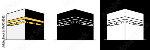 Clean minimal illustration of the Kaaba in Mecca with golden detail, symbolizing Islamic faith, Hajj, and sacred pilgrimage.