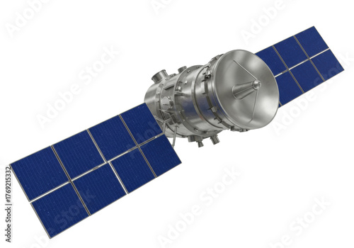 Cuadro en lienzo Isolated satellite spacecraft with solar panels, communication antenna for space
