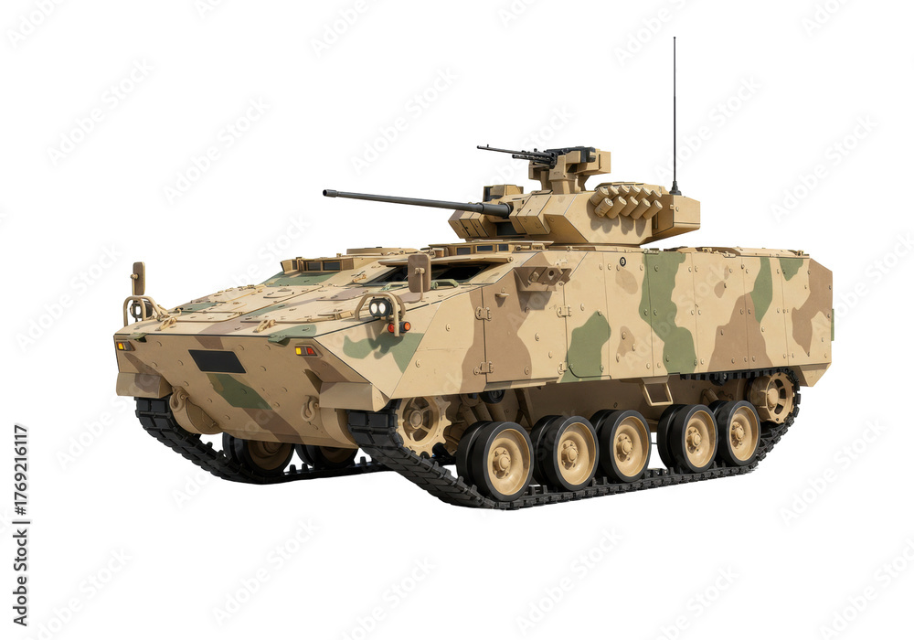 Naklejka premium Isolated Infantry Fighting Vehicle With Camouflage, Modern Military Technology Concept Design
