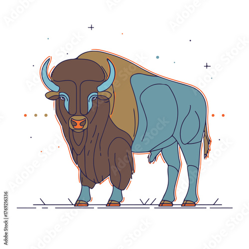 Sleek Bison Line Art Illustration Design
