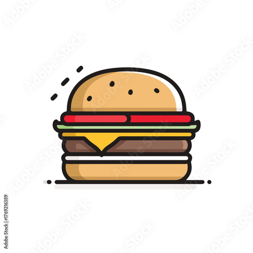 Simple Line Drawing of Burger Meal in Flat Vector Style