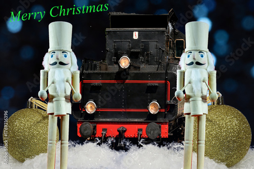 Christmas Train Sky Ornaments and drummers
Shining baubles and train under a dark  Christmas sky.
