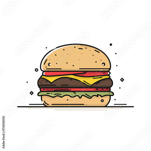 Sleek Burger Meal Line Art Vector