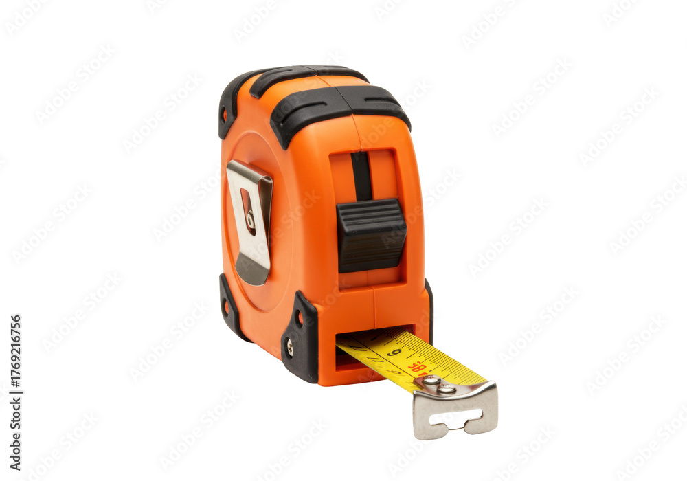 Fototapeta premium Isolated Orange and Black Tape Measure Tool for Construction and Carpentry Projects