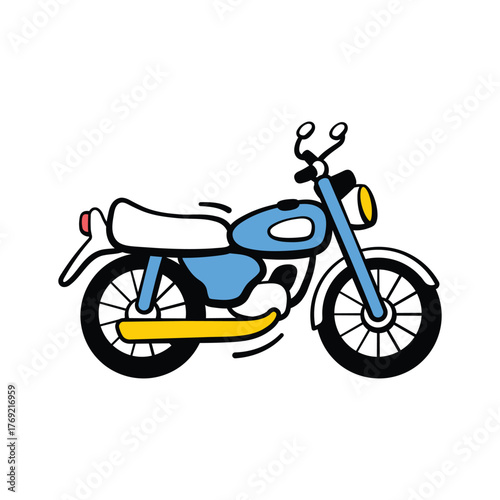 Motorcycle icon in hand drawn style, speed, adventure, and personal mobility