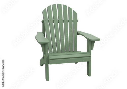 Isolated light green Adirondack chair for outdoor seating, on display ready for relaxation