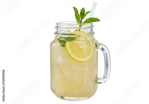 Foto Isolated drink in glass mason jar, refreshing citrus lemonade with fresh mint, s