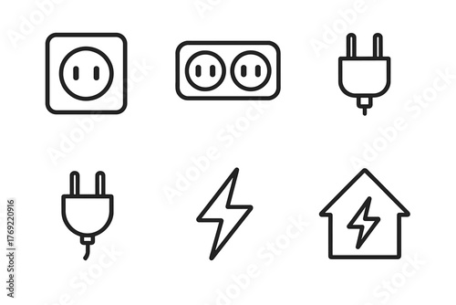 Electrical outlets and plugs icons: home energy symbols