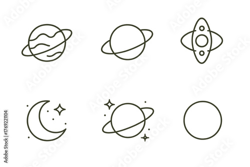 Minimalist astronomical symbols featuring planets and celestial bodies