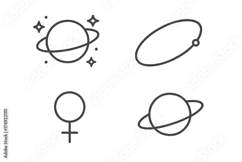 Minimalist planet and female gender symbols in simple line art design