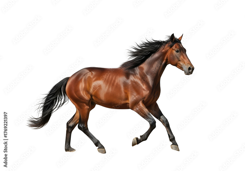 Fototapeta premium Brown horse running gallop isolated on transparent background