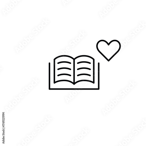 Open book and heart. Online library, love for learning, engaged reading. Add texts to favorites. Pixel perfect, editable stroke vector icon