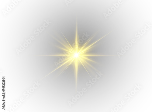 Bright yellow star PNG glows softly with radiant rays. Sparkling highlights add depth and festive energy. Perfect for creative visuals, abstract art, or digital projects.