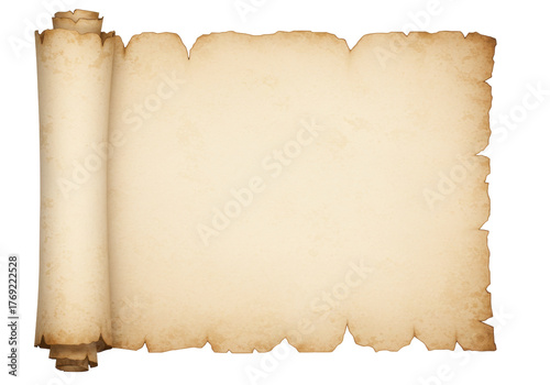 Isolated parchment scroll, vintage paper design element for antique map, document or diploma