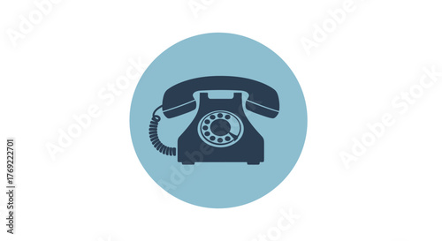 Retro rotary telephone icon inside a blue circle, symbolizing communication and connection.