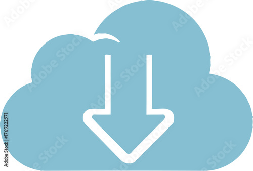 Simple blue cloud icon with a white downward arrow symbolizing data download or cloud storage.