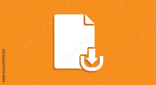 Clean white document icon with a download symbol on a vibrant orange background