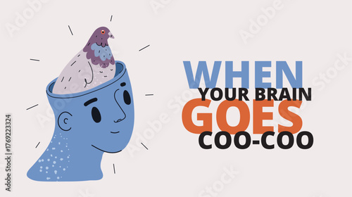 Cartoon vector illustration of a person with a dove inside their head, symbolizing clarity as cultivating thoughtful reflection and mental balance