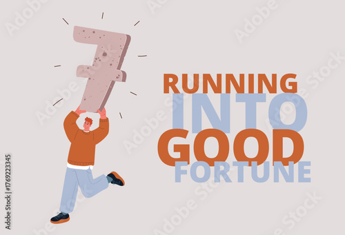 Cartoon vector illustration of a man running with the number seven, symbolizing determination as pursuing personal ambitions
