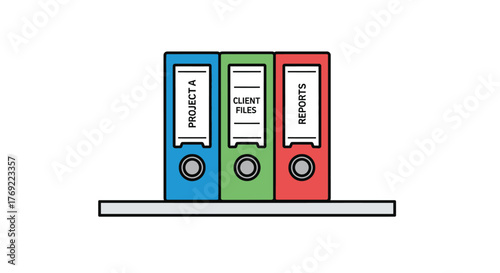 Organized binders labeled 'Project A', 'Client Files', and 'Reports' on a shelf, symbolizing efficient data management.