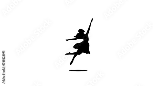 Silhouette of dancing woman jumping gracefully isolated on white background