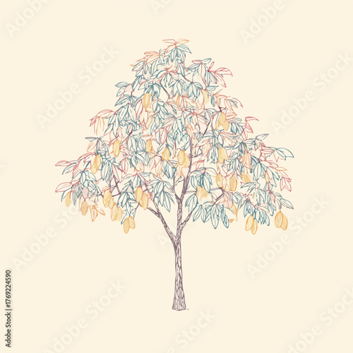 Elegant Mango Tree Line Art Design