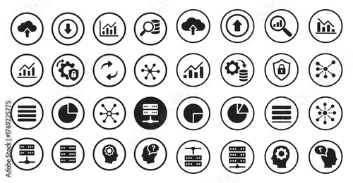 Modern Black Glyph Icons for Database, Cloud, and Server