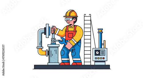 Industrial Engineer Working On Machinery Equipment With A Wrench In Hand