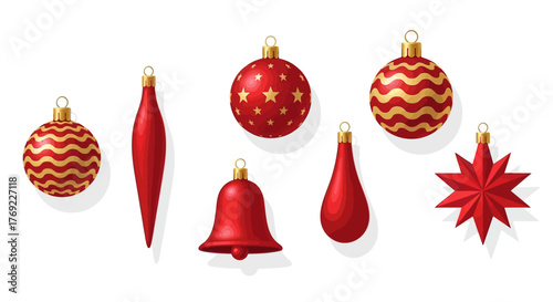 Festive Red and Gold Christmas Ornaments for Holiday Decoration and Celebration