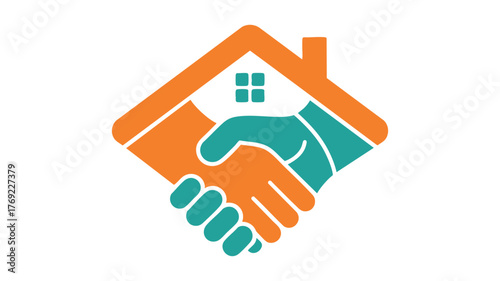 Logo representing a handshake within a house icon symbolizing real estate trust and partnership