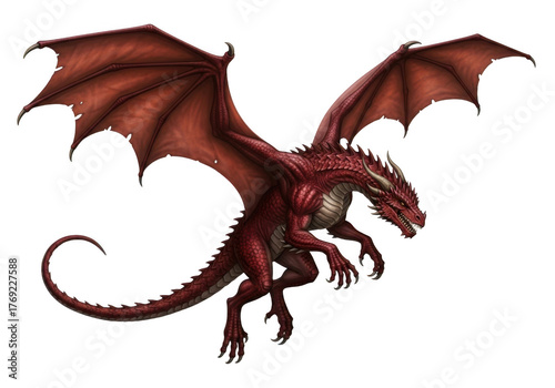 Majestic red dragon in flight isolated on transparent background