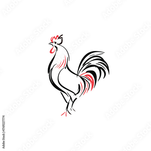 Elegant Rooster Line Art with Accessories