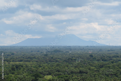 View of nearby Mount Popa obscured by clouds from the Bagan Viewing Tower