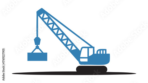 Blue mobile crane lifting heavy load construction equipment industrial machine graphic