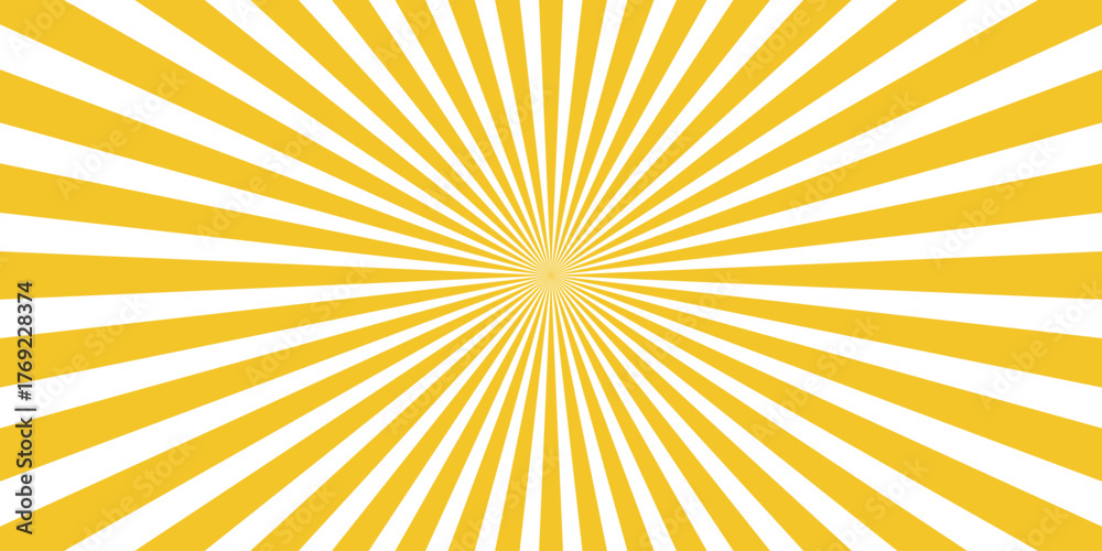 Fototapeta premium Bright yellow and white sunburst radial background pattern with radiating lines and a central burst effect for energetic graphic design and abstract concepts
