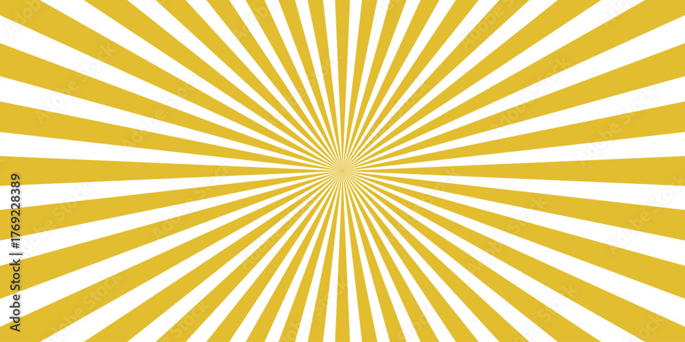 Fototapeta premium Bright yellow and white radial sunburst pattern with clean alternating stripes radiating outwards from a central square, ideal for energetic and positive graphic design applications