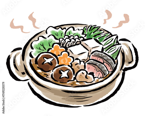 寄せ鍋　筆タッチ手描きイラスト