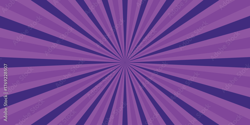 Vibrant purple and dark violet radial burst pattern with alternating stripes emanating from the center creating a dynamic retro sunburst background graphic